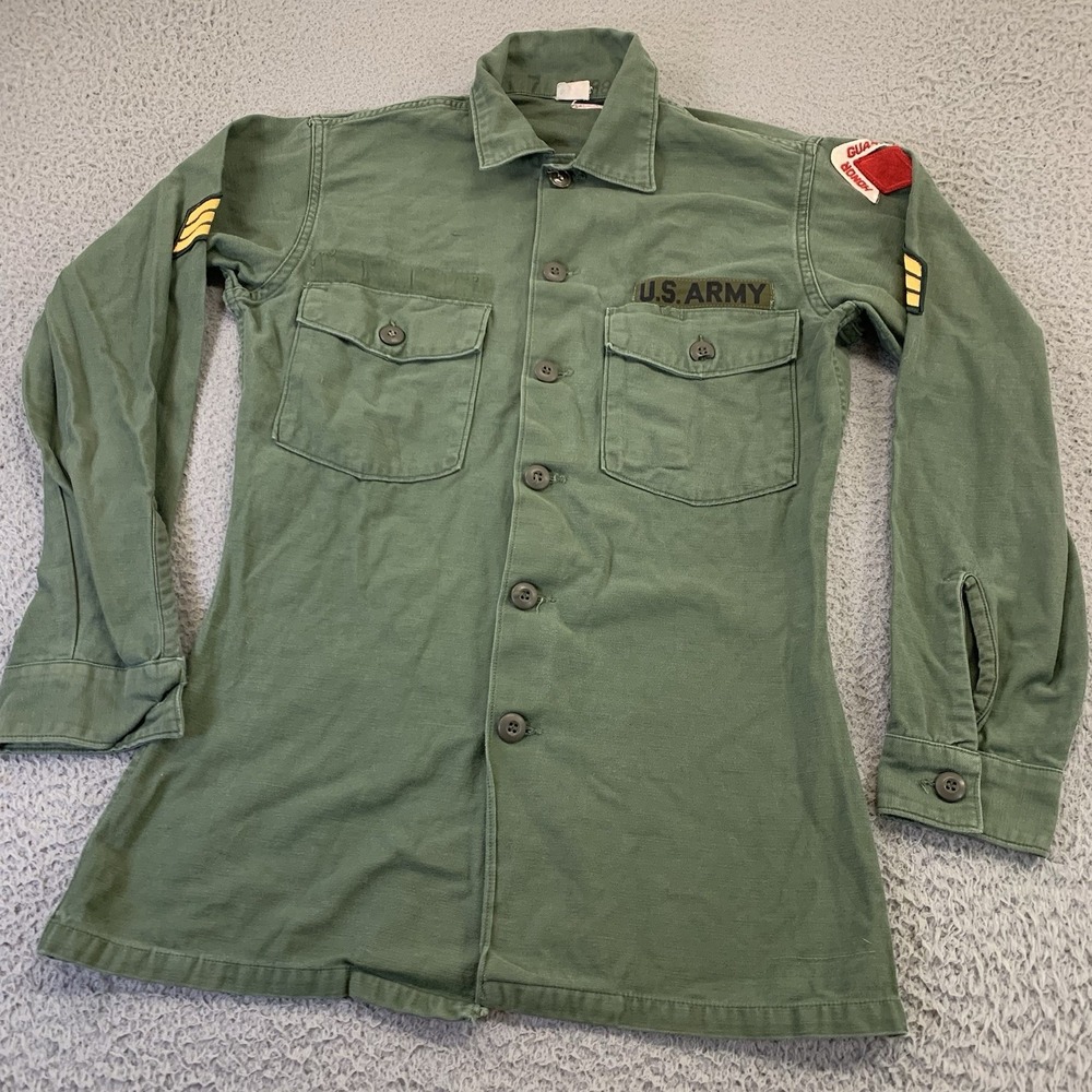 Vintage OG-107 US Army Shirt Mens‎ 15.5x33 Button Up Green Honor Guard Pockets